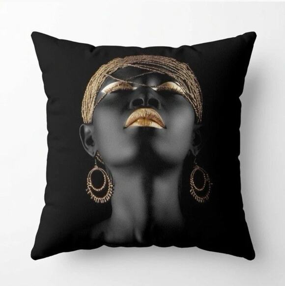 Does not apply Other - Black Gold African Woman Throw Pillow Case Cover Modern Glam Cushion Art Decor
